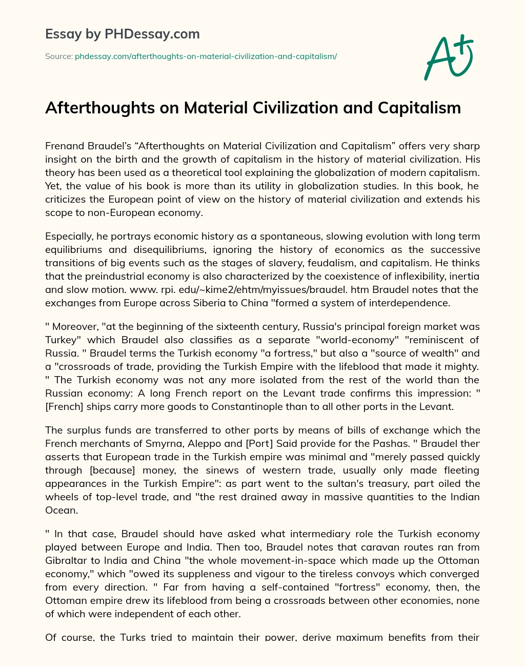 Afterthoughts on Material Civilization and Capitalism essay