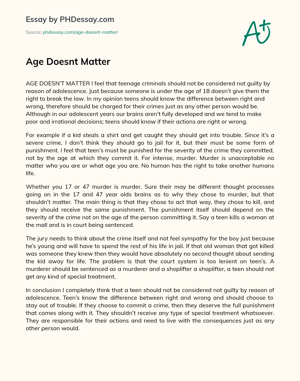 Age Doesnt Matter essay