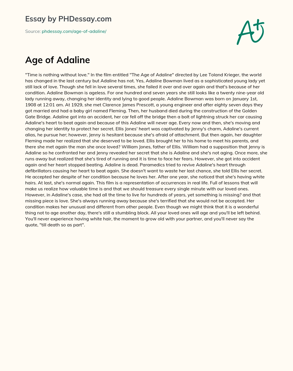 Age of Adaline essay