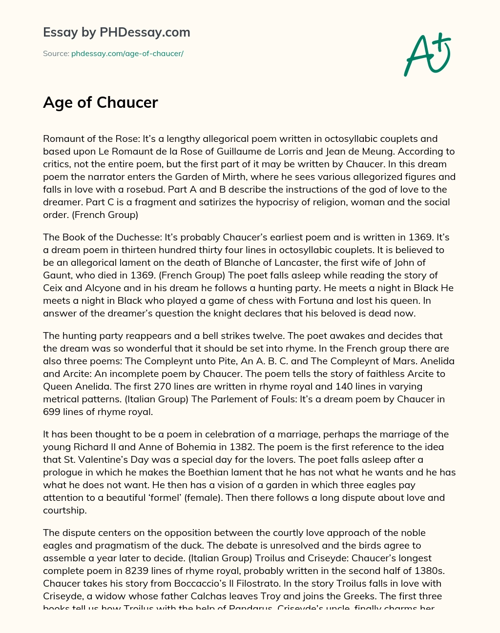 Age of Chaucer essay