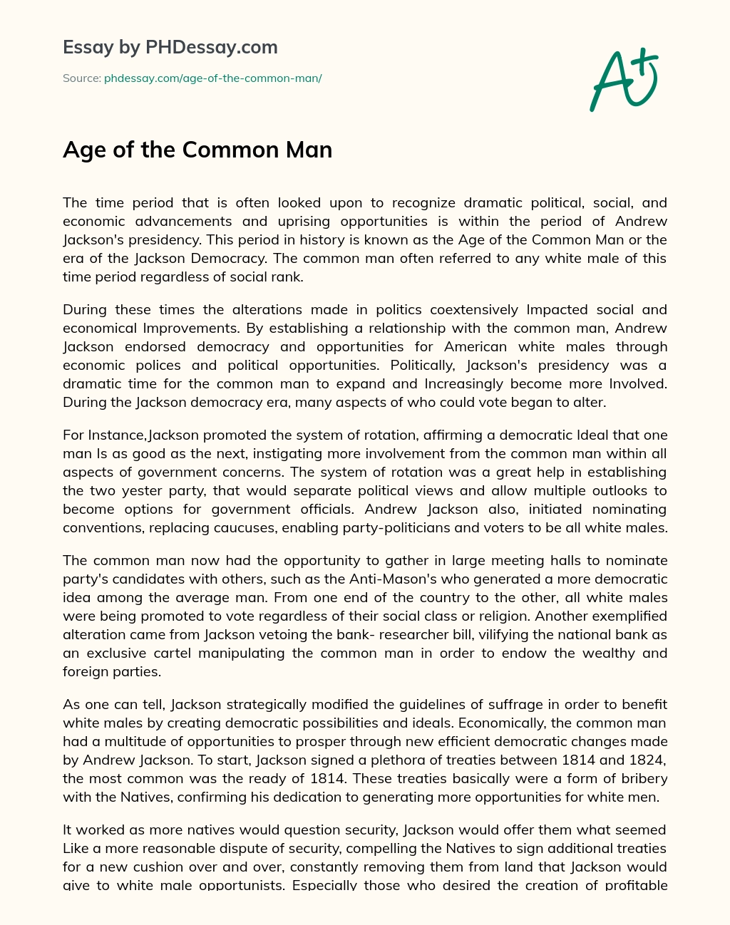 Age of the Common Man essay