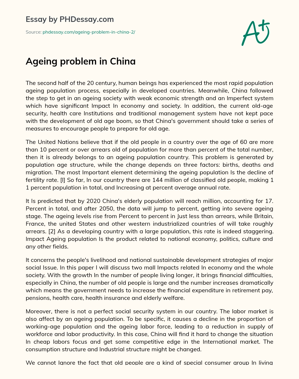 Ageing Problem in China essay