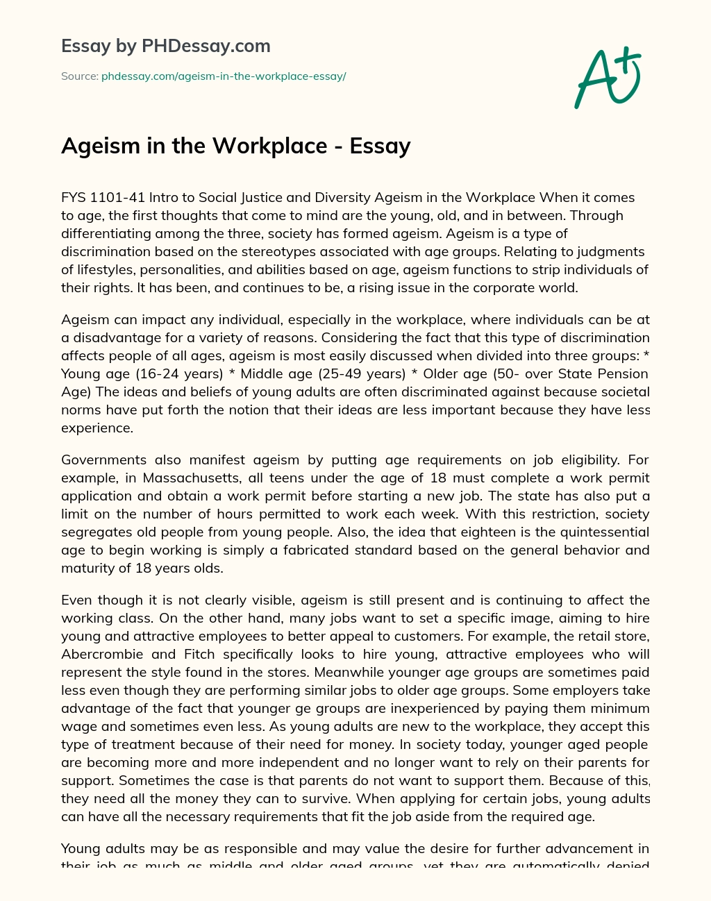 Ageism in the Workplace – Essay essay