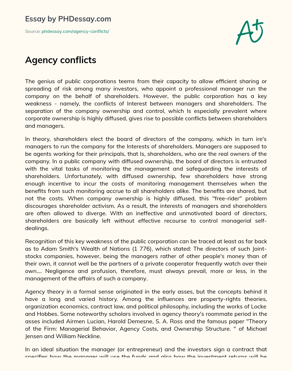 Agency conflicts essay