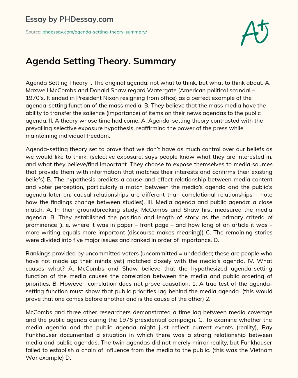 Agenda Setting Theory. Summary essay