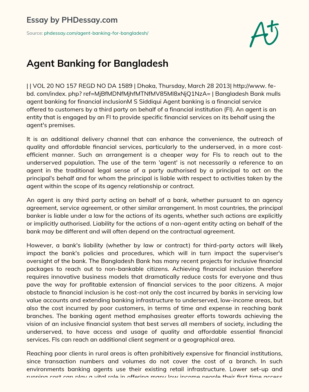 Agent Banking for Bangladesh essay