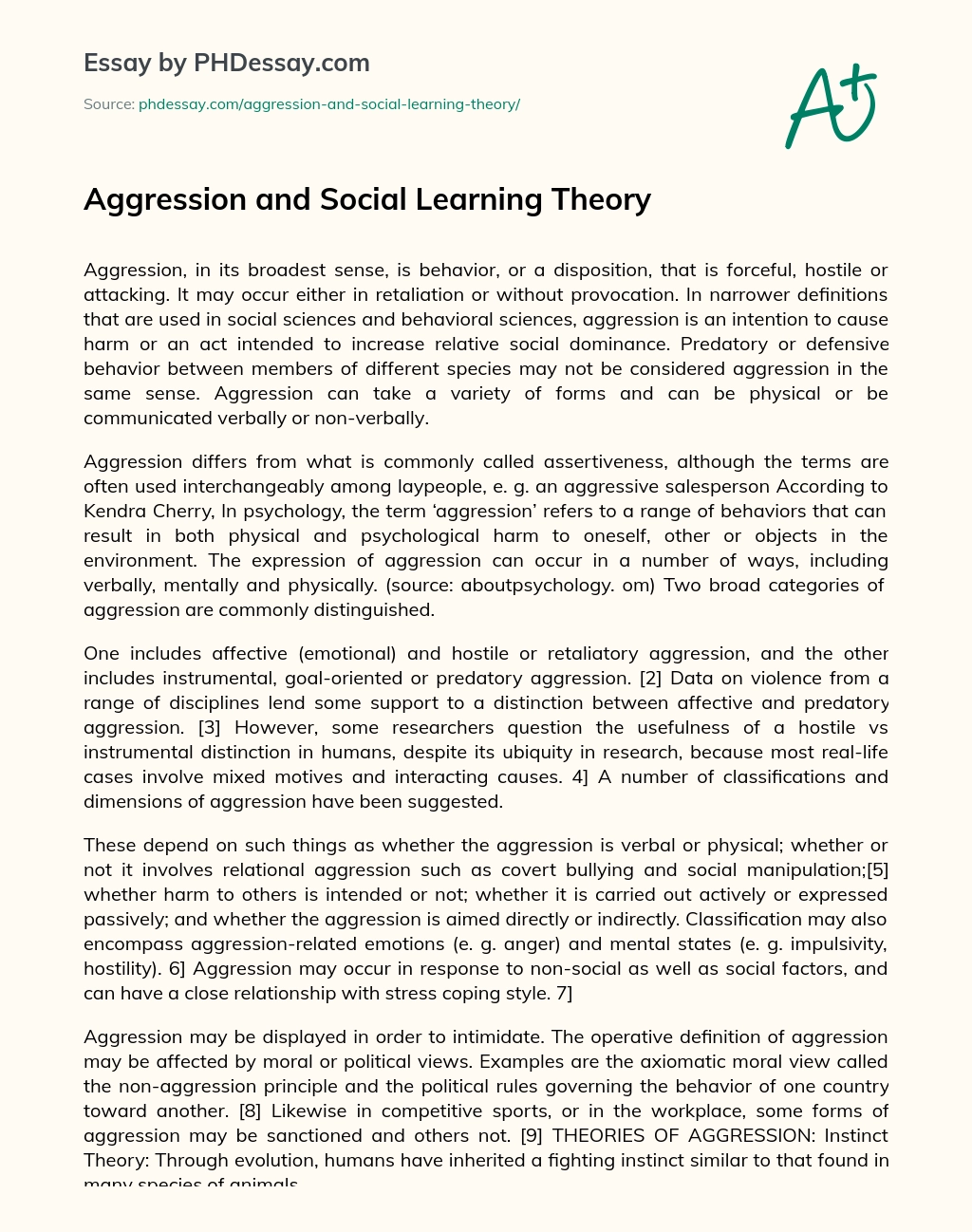 Aggression and Social Learning Theory essay