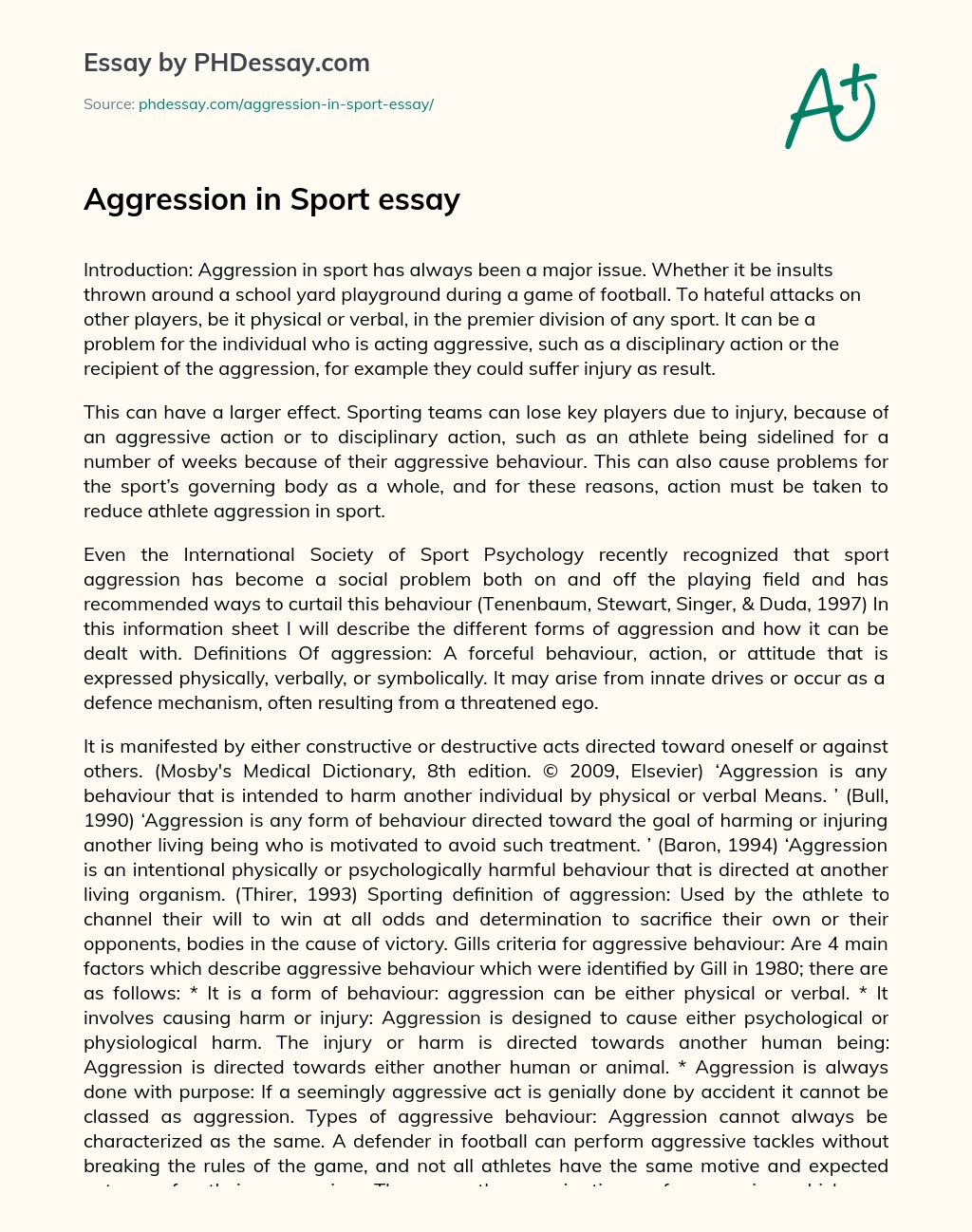 Реферат: VIOLENCE IN SPORTS Essay Research Paper Violence