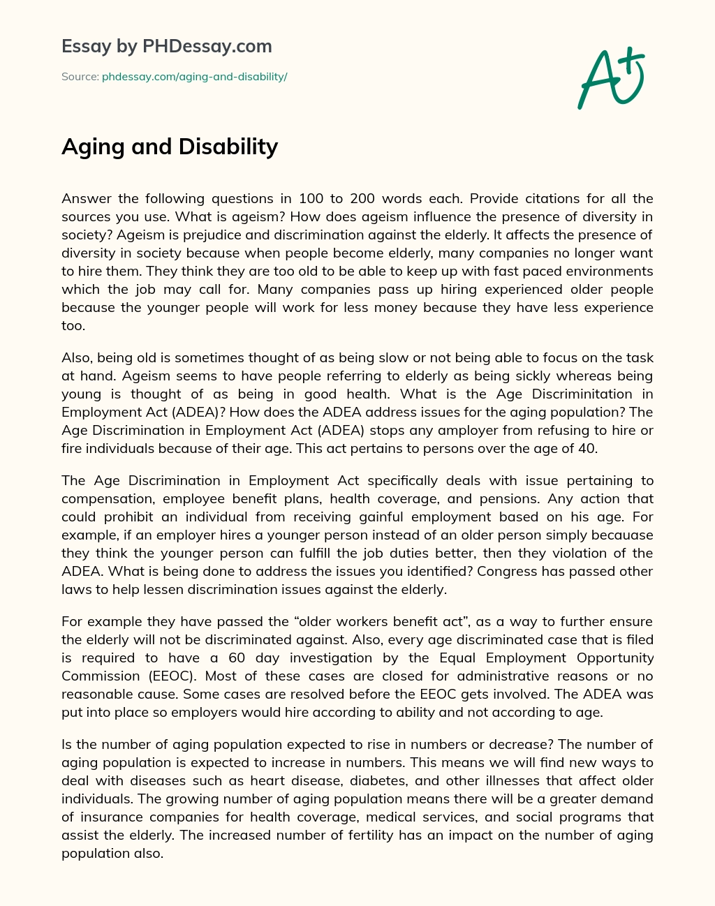 Aging and Disability essay