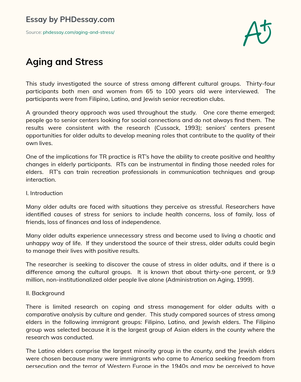 Aging and Stress essay