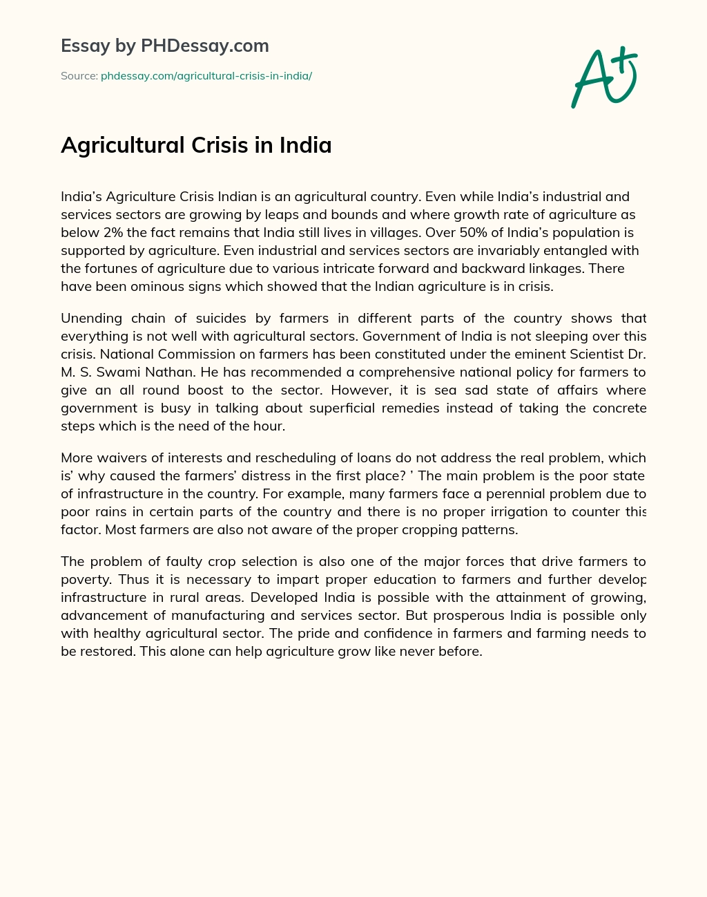 Agricultural Crisis in India essay