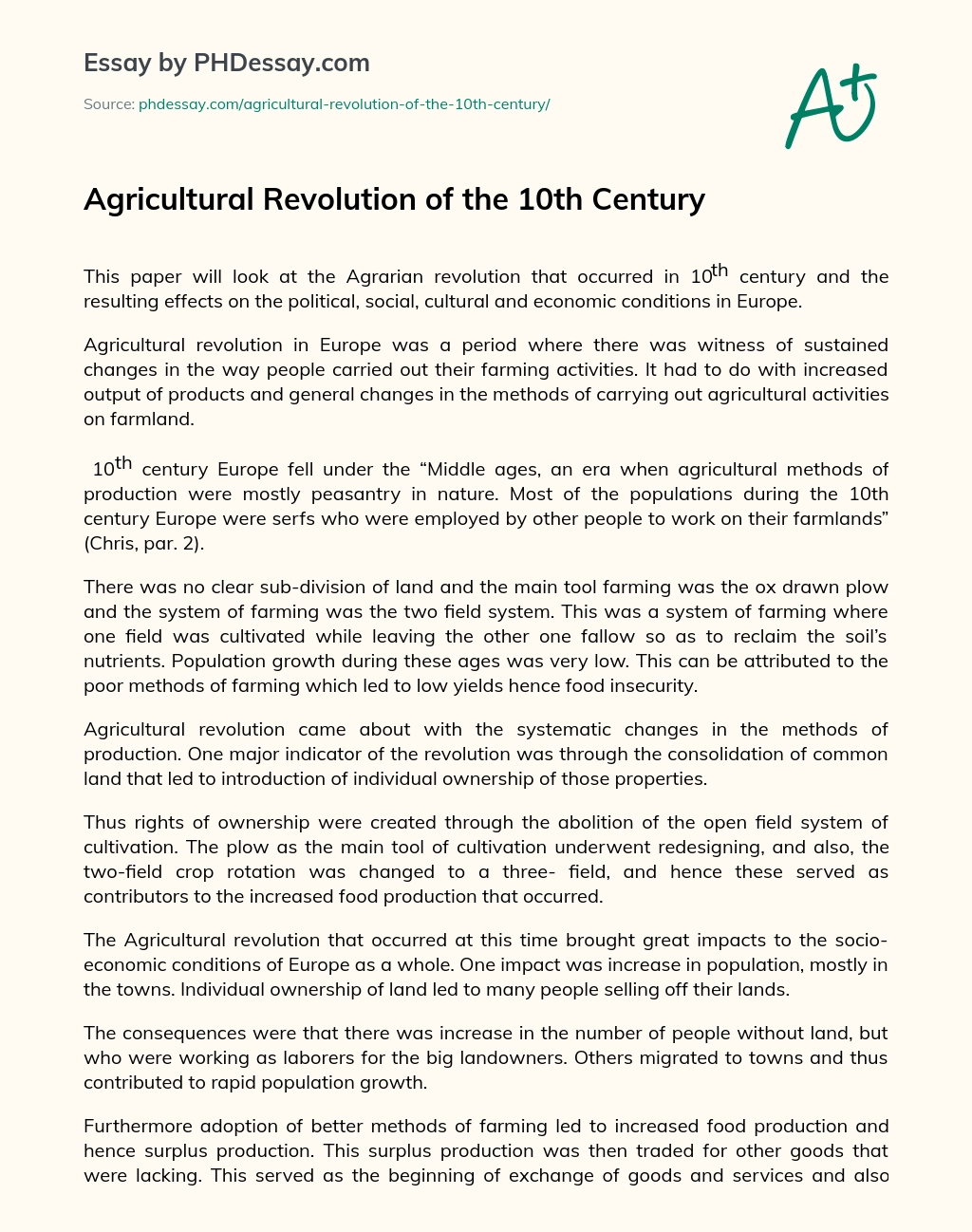 agricultural revolution essays