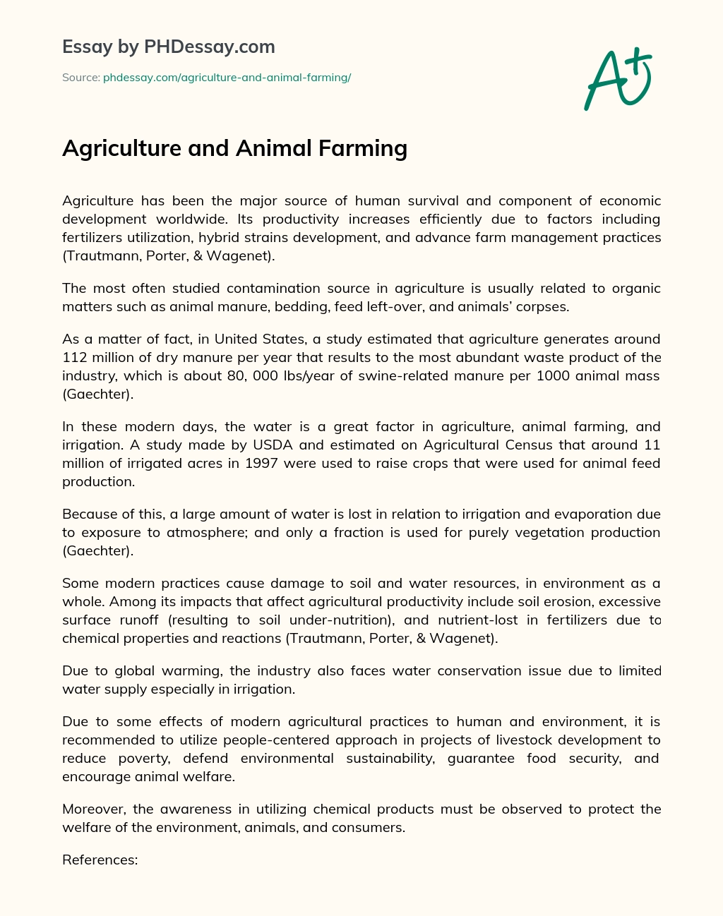Agriculture And Animal Farming Essay Example (400 Words) 