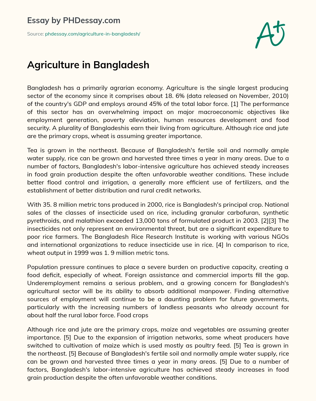 agriculture in bangladesh essay
