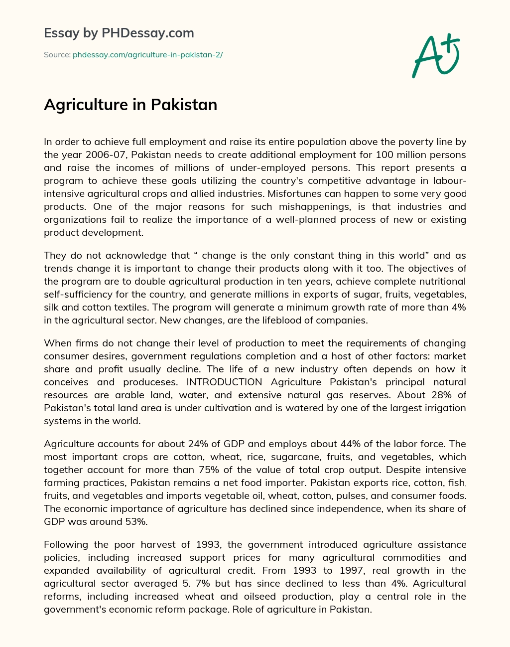 short essay on agriculture in pakistan