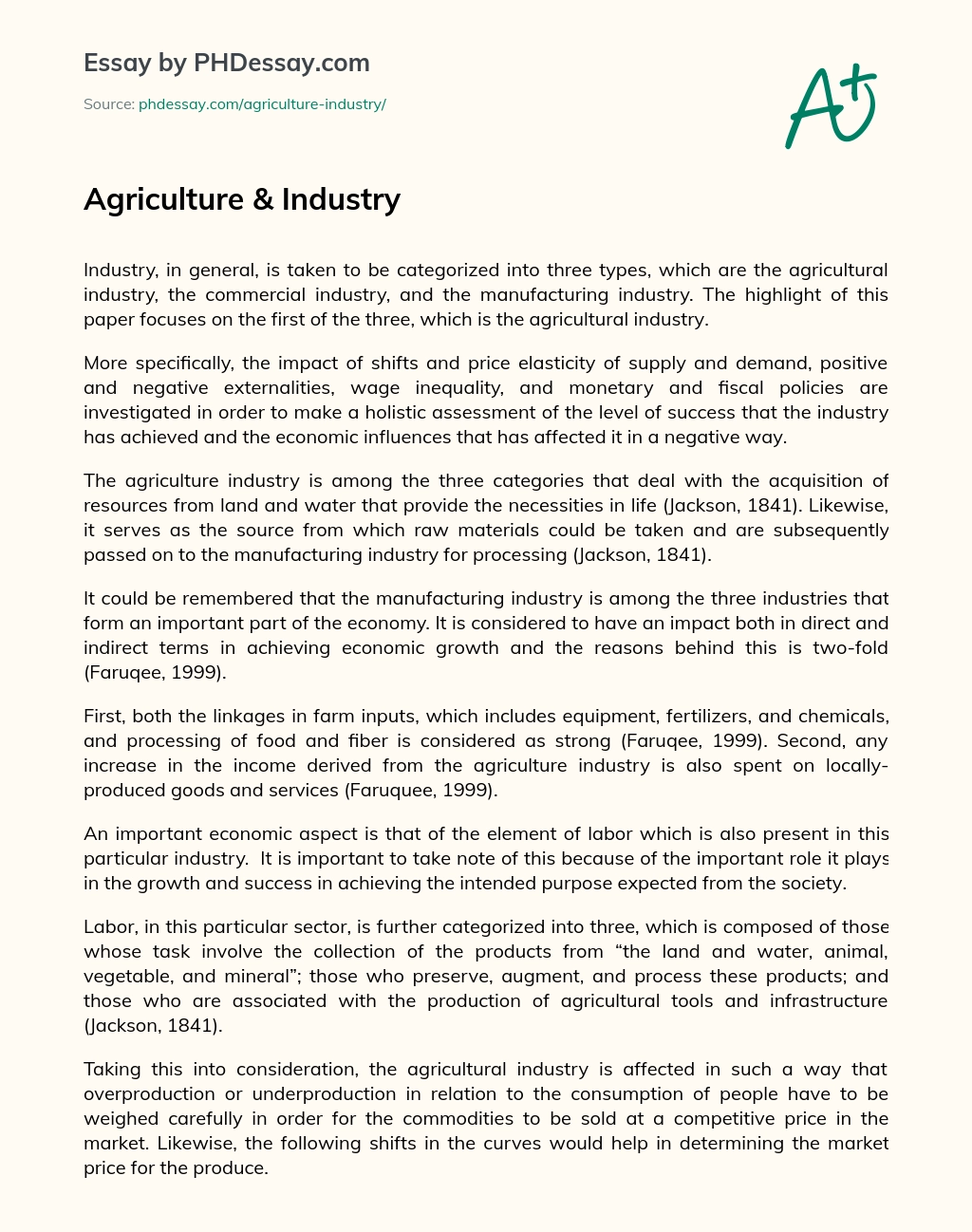 Agriculture & Industry essay