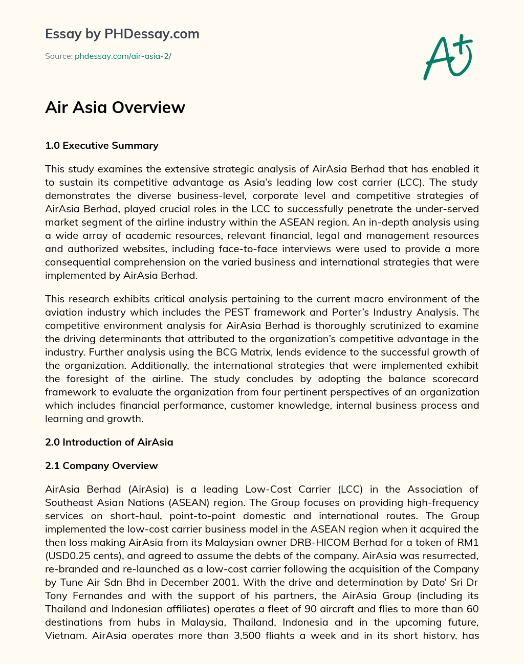 Air Asia Overview essay