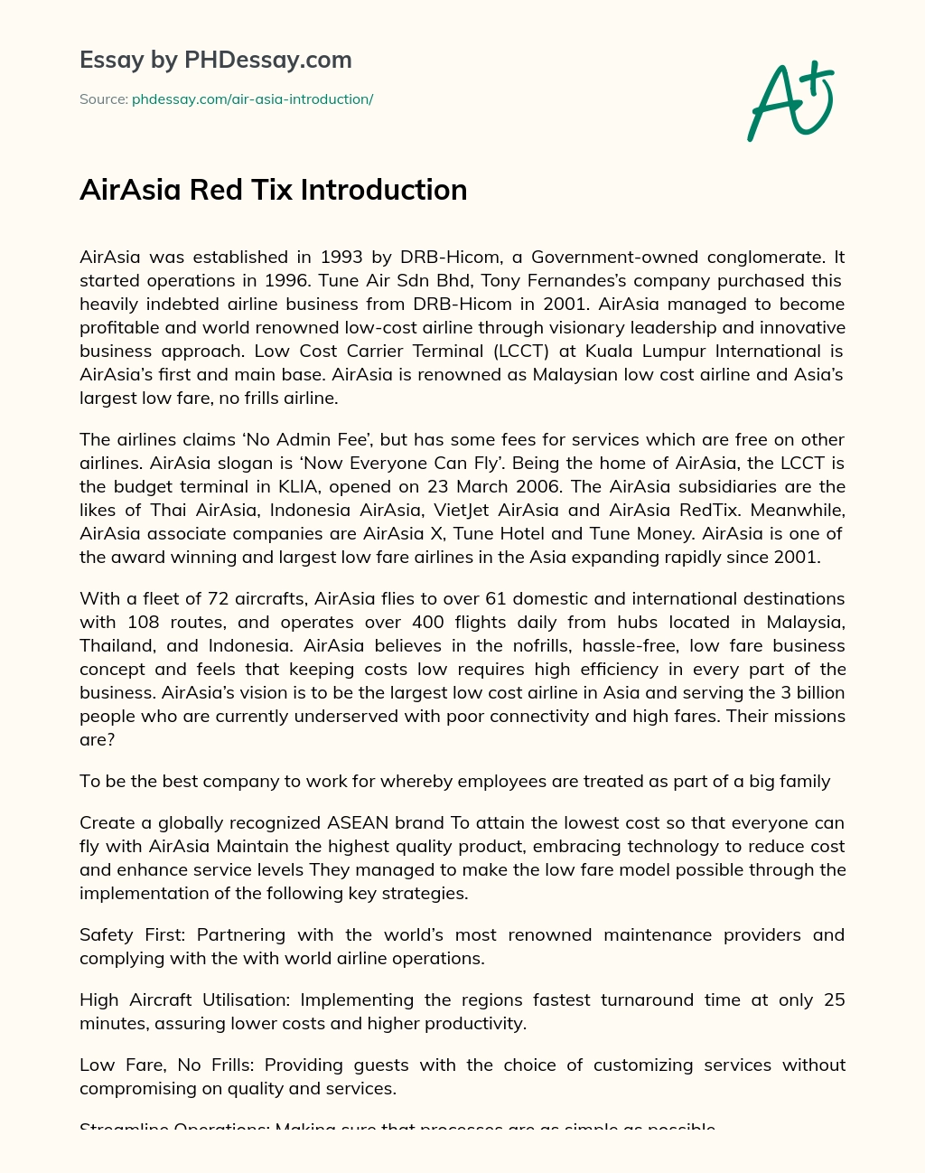 AirAsia Red Tix Introduction essay