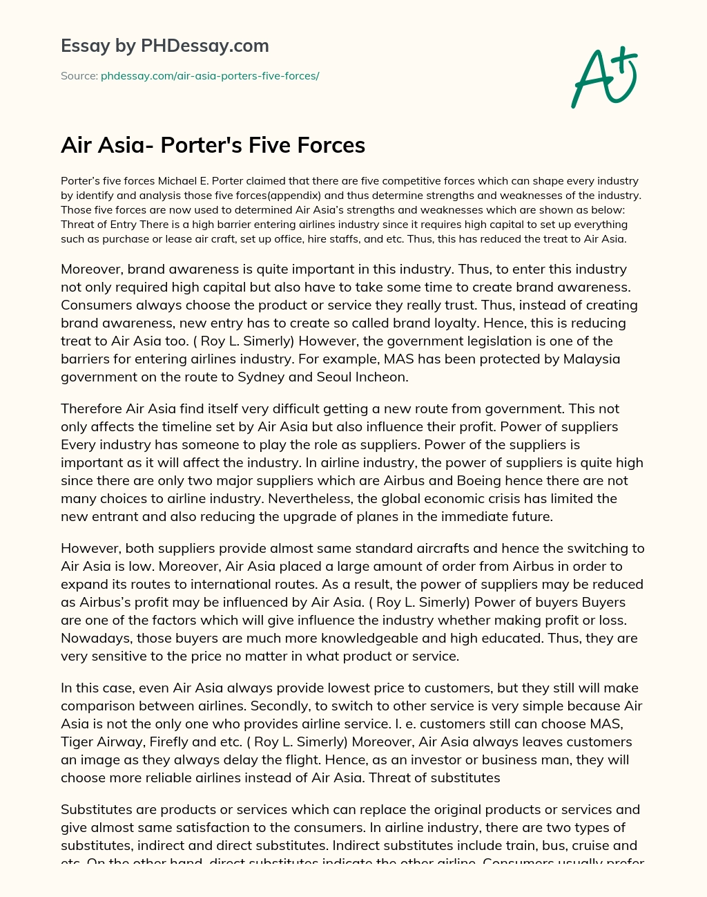 Air Asia- Porter’s Five Forces essay