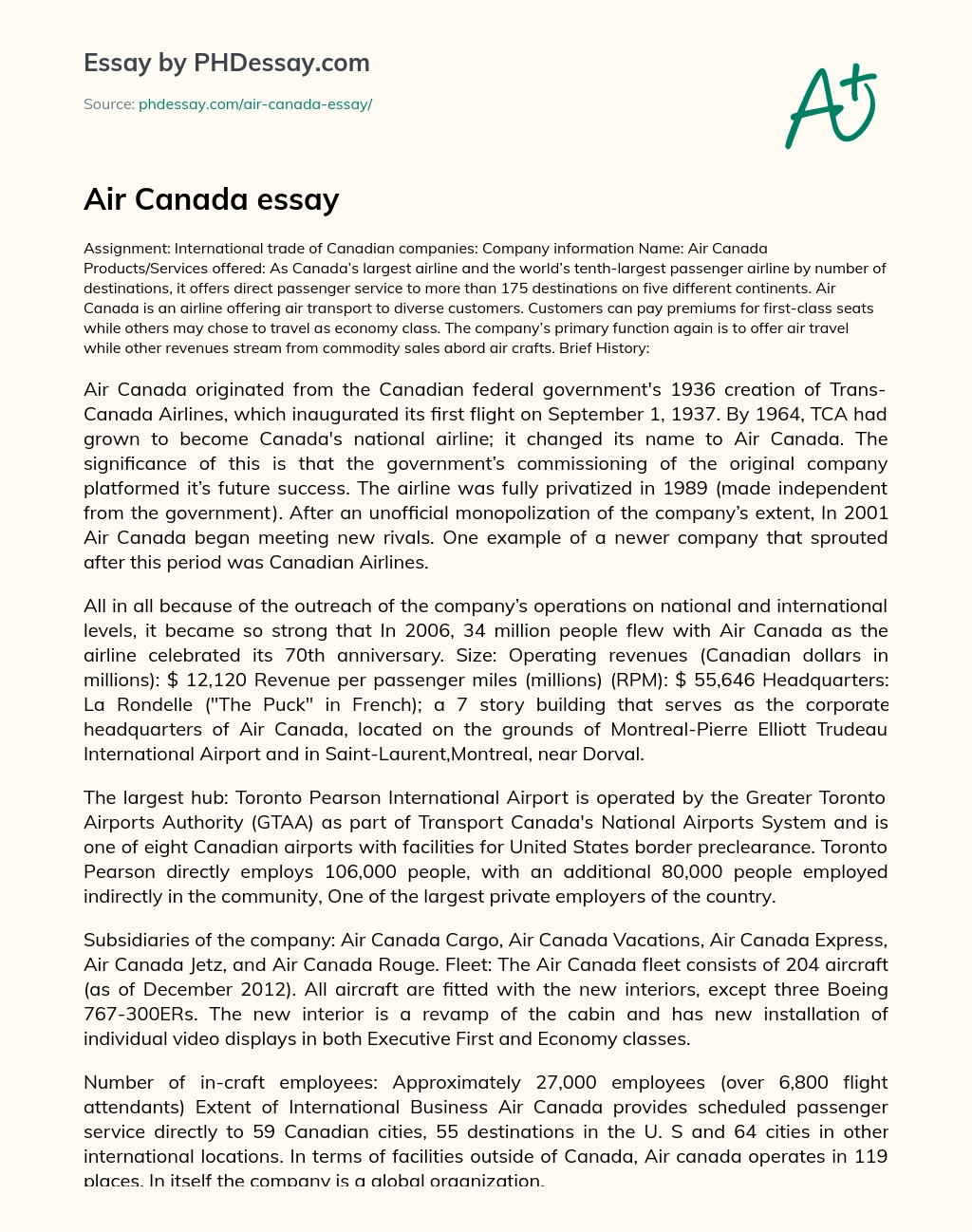 Air Canada essay essay