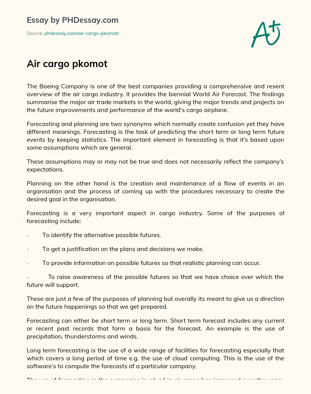Air cargo pkomot essay