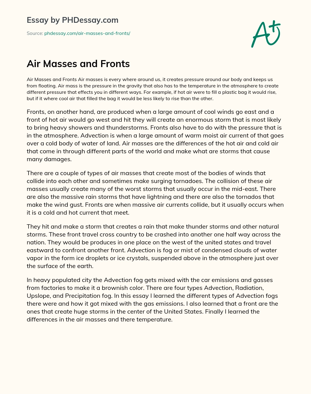 Air Masses and Fronts essay
