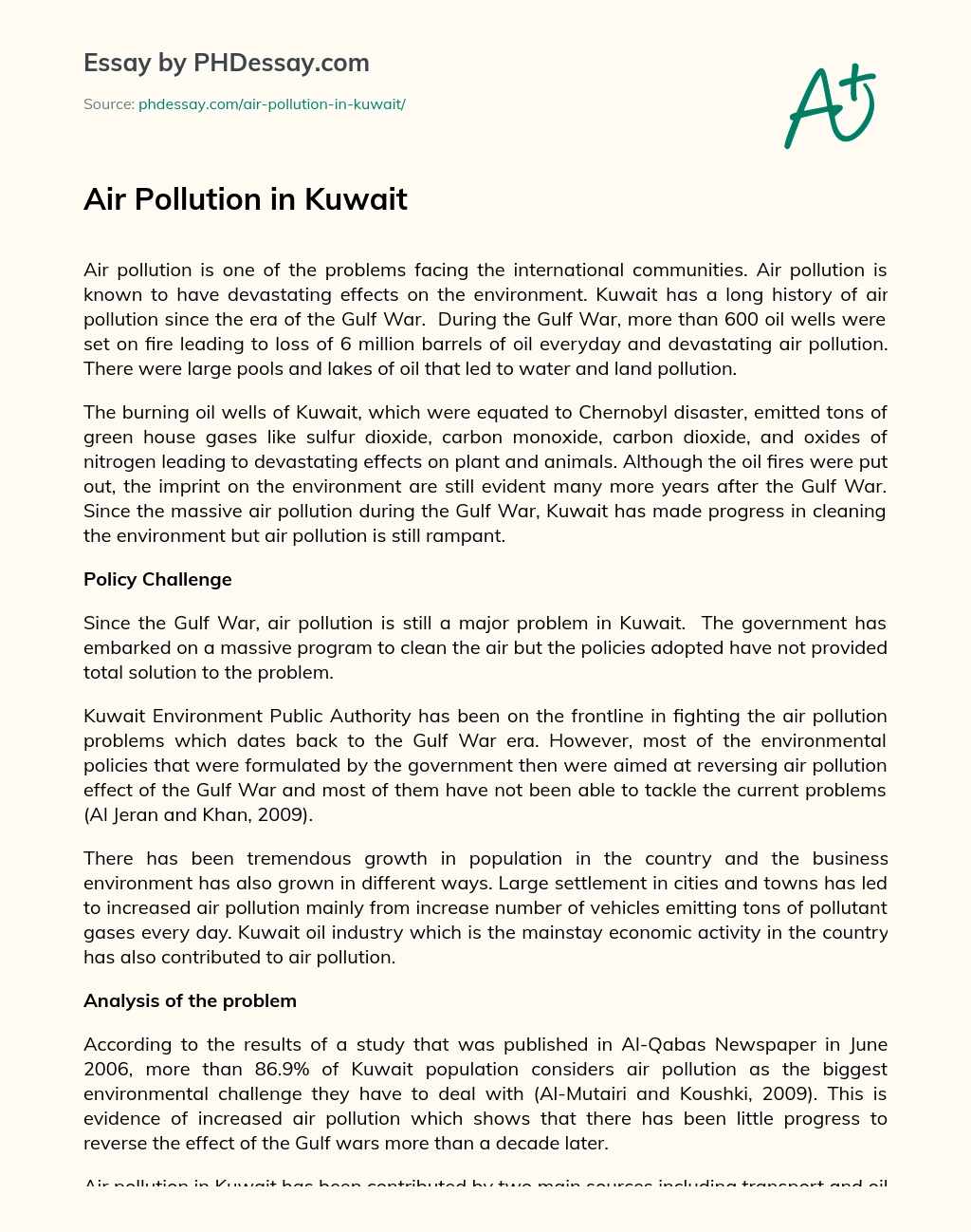 Air Pollution in Kuwait essay