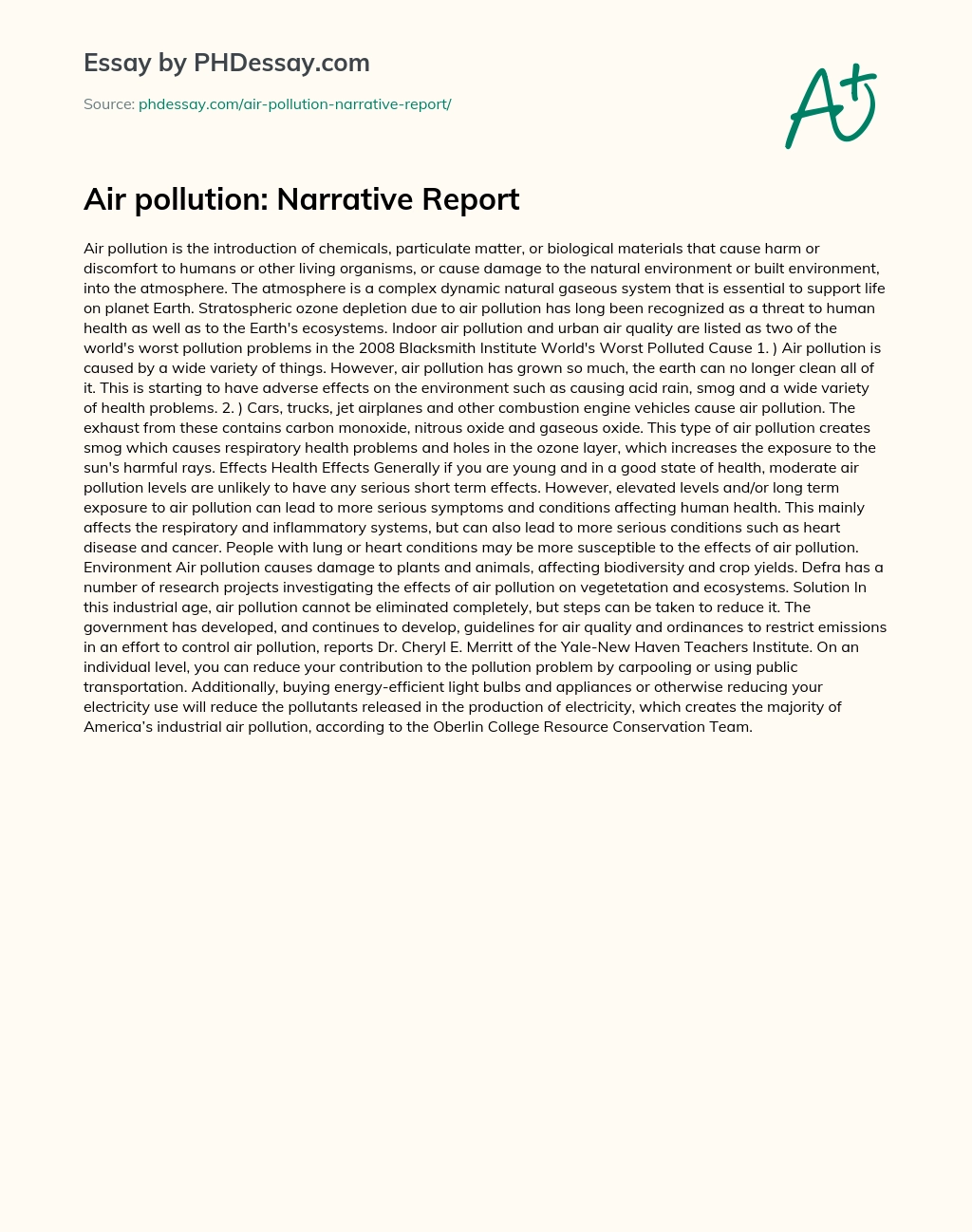 Air pollution: Narrative Report essay