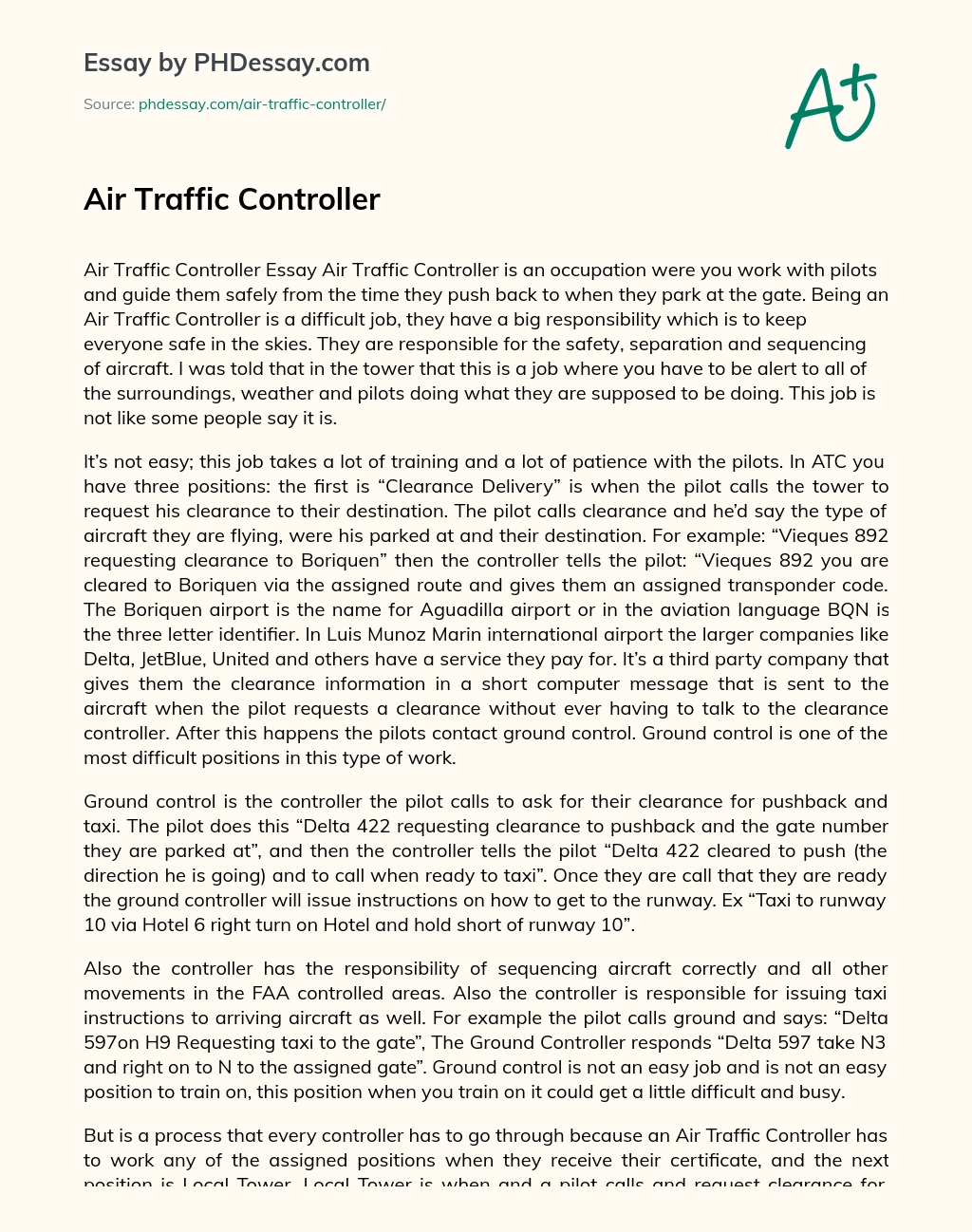 Air Traffic Controller essay