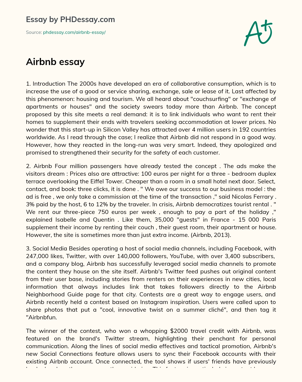 Airbnb: A Successful Example of Collaborative Consumption with a Rocky Start essay