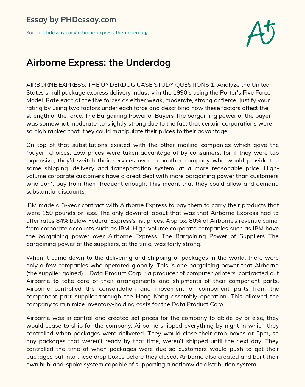 Airborne Express: the Underdog essay