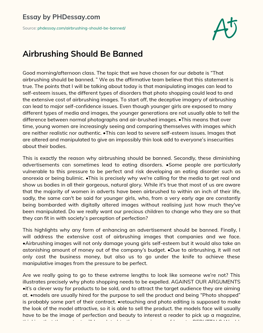 Airbrushing Should Be Banned essay