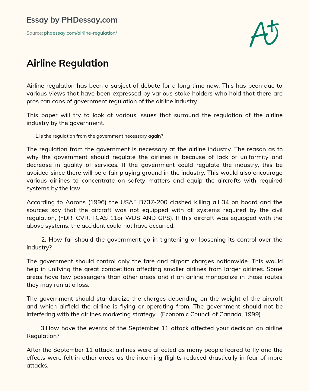 Airline Regulation essay