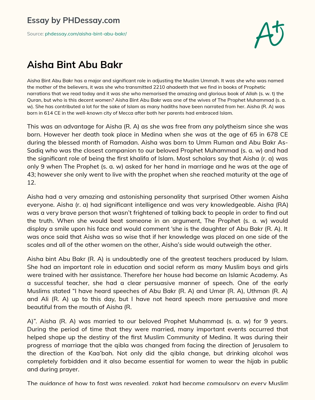 Aisha Bint Abu Bakr essay