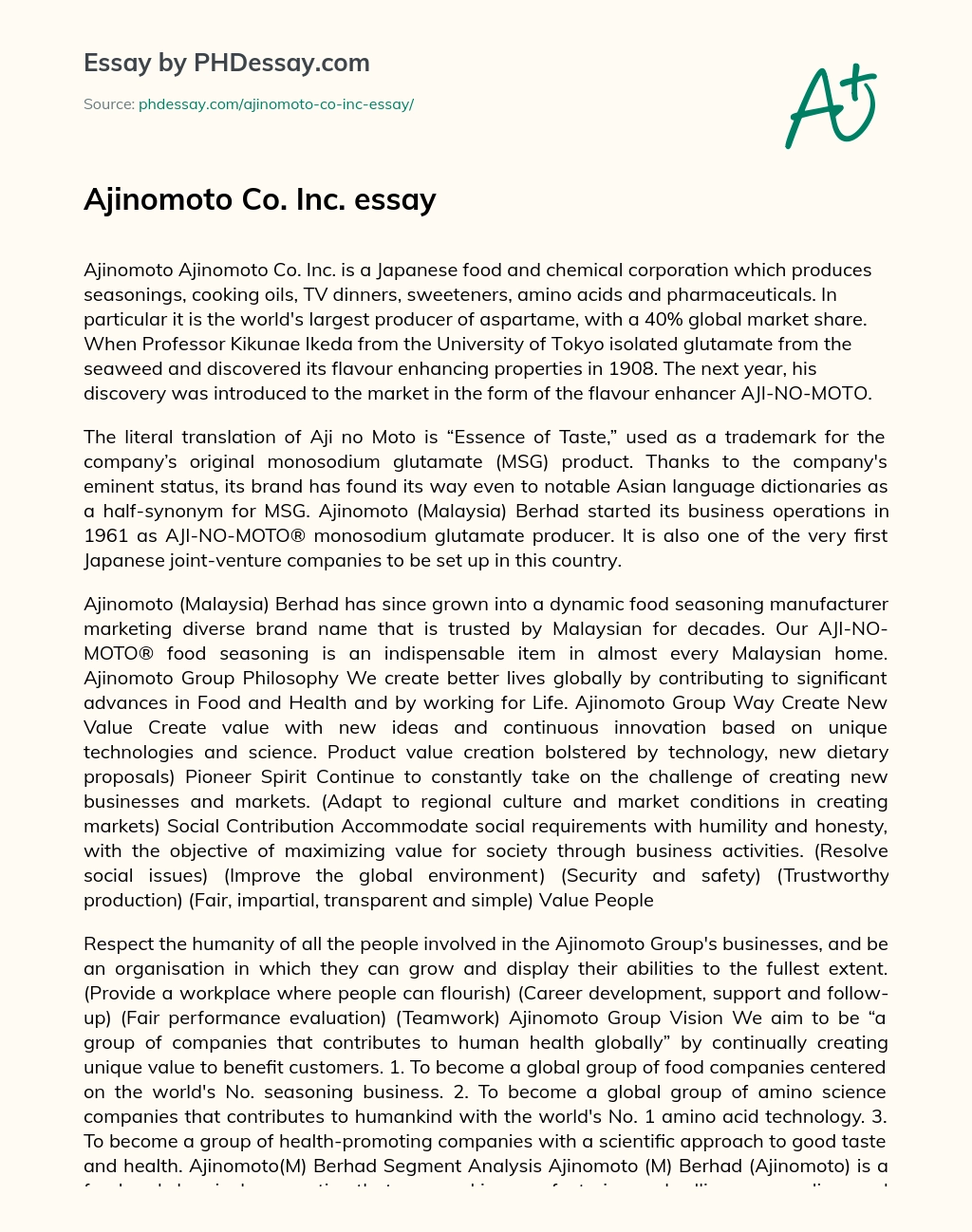 Ajinomoto Co. Inc.  essay essay