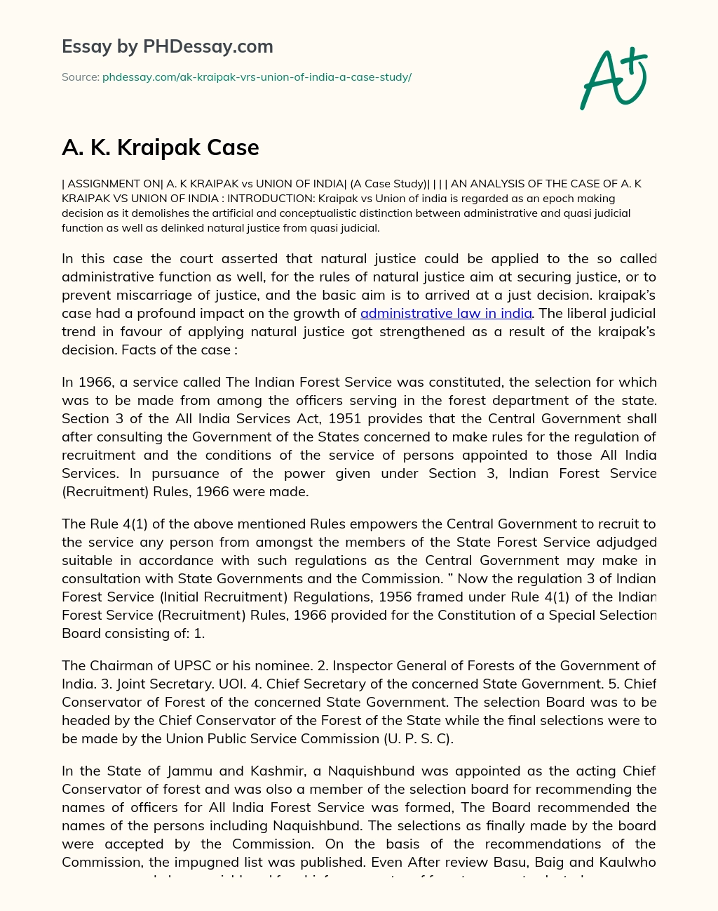 A. K. Kraipak Case essay
