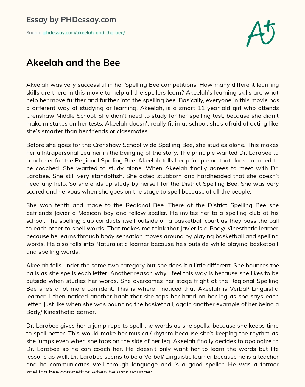 Akeelah and the Bee essay