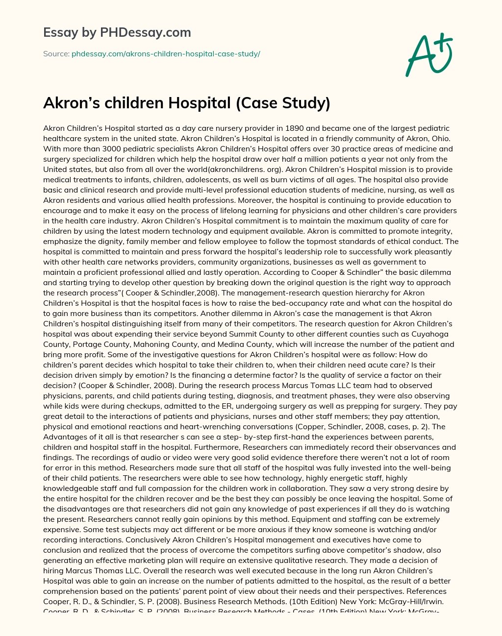 Akron’s children Hospital (Case Study) essay