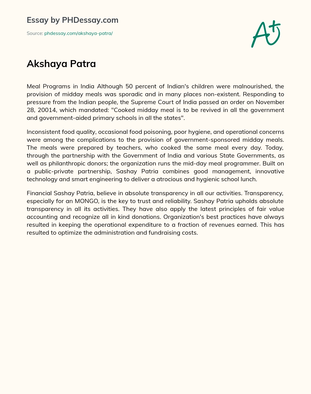 Akshaya Patra essay