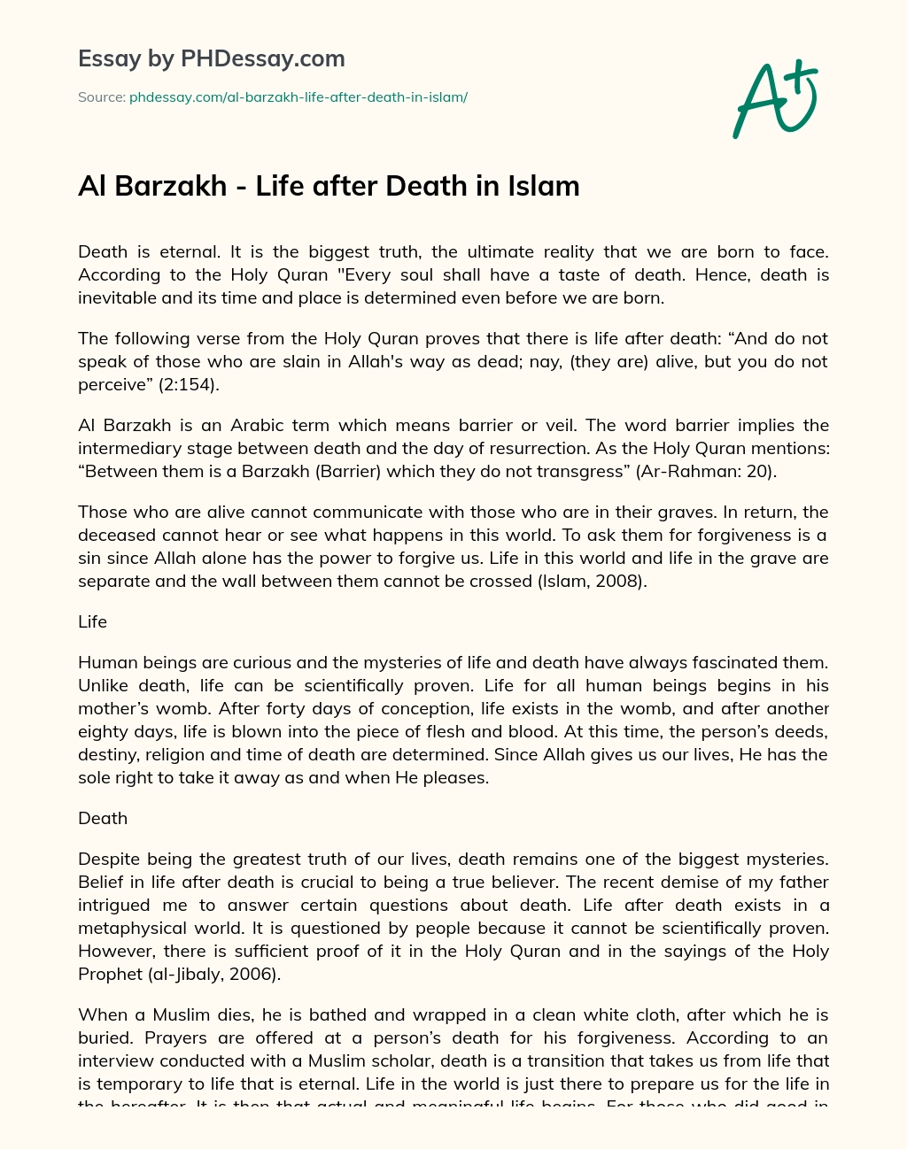 Al Barzakh – Life after Death in Islam essay