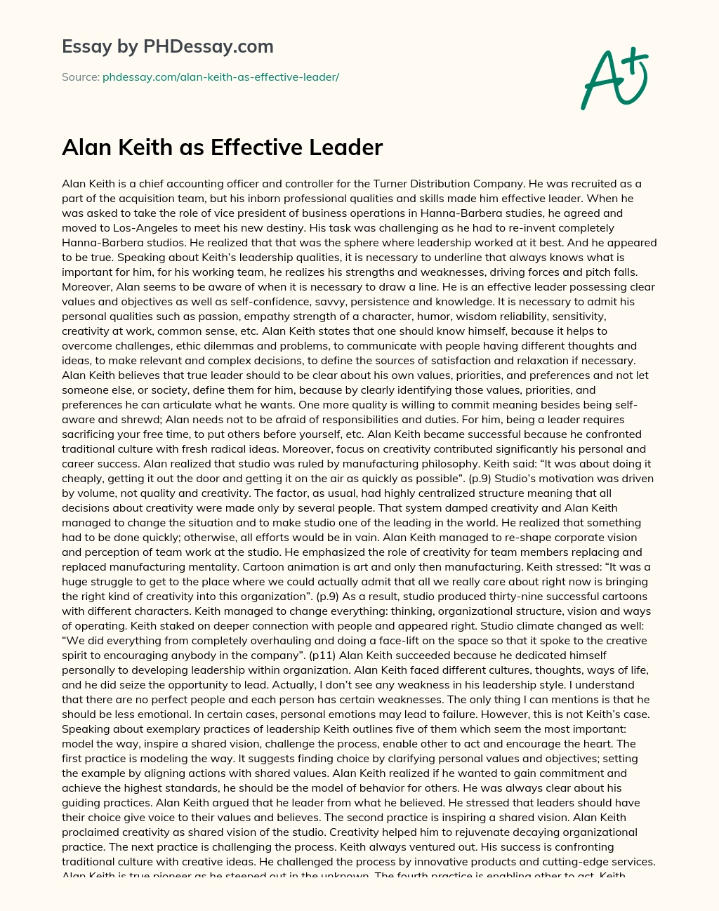 Alan Keith as Effective Leader essay