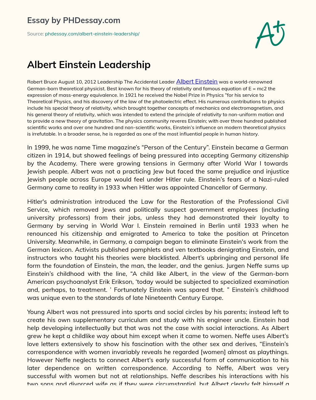 Albert Einstein Leadership essay