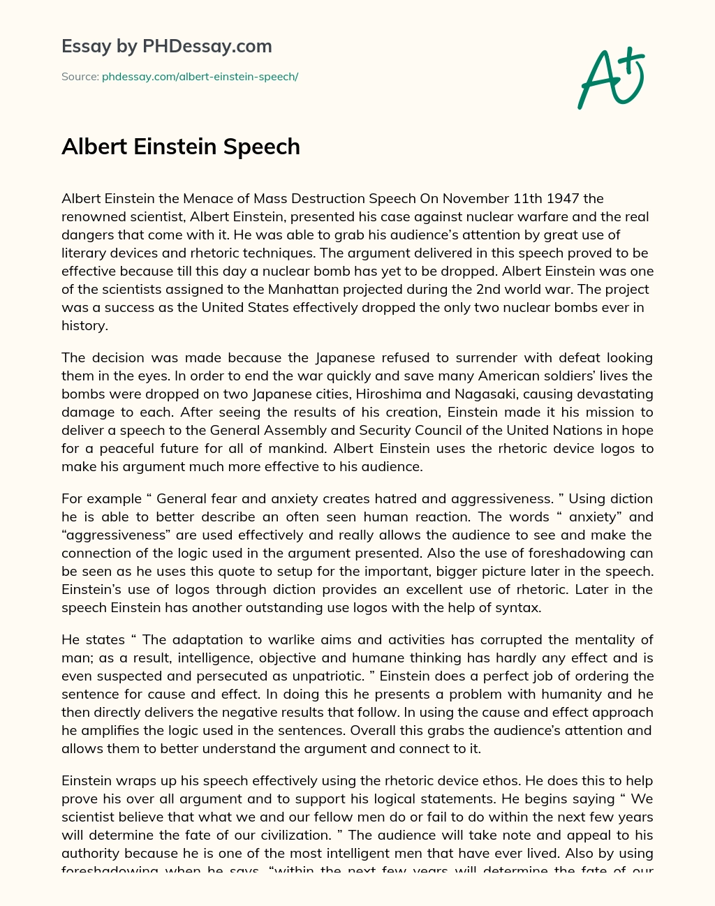 Albert Einstein Speech essay
