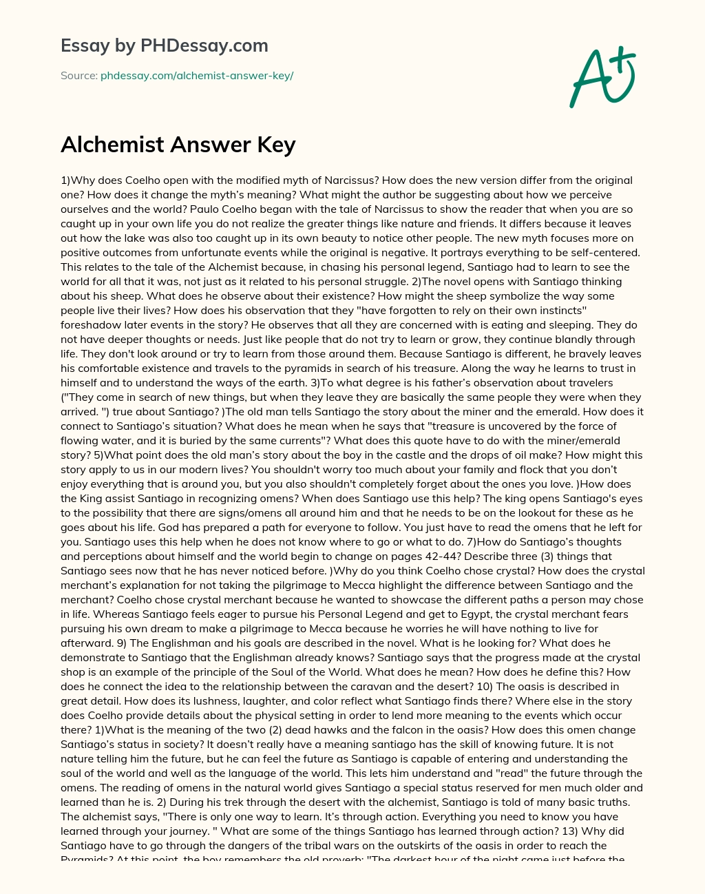 Alchemist Answer Key essay