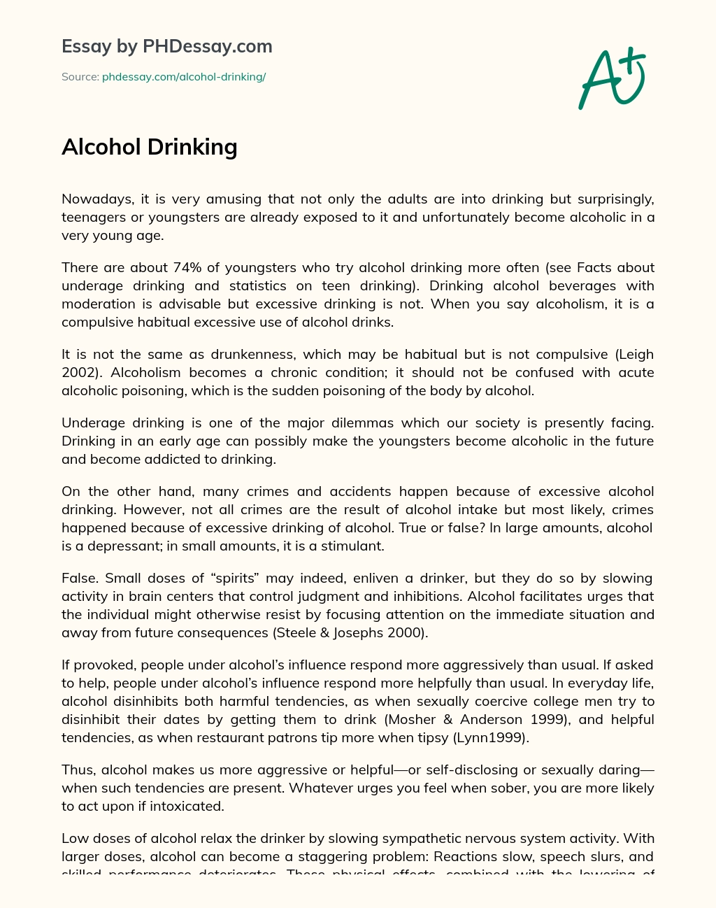 Alcohol Drinking essay