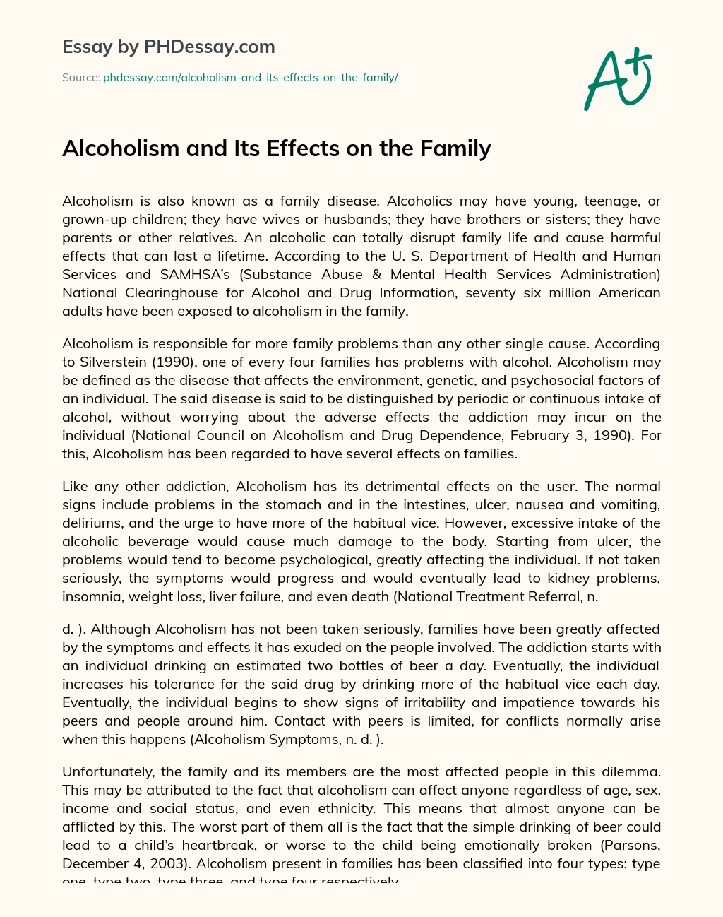 Alcoholism and Its Effects on the Family essay