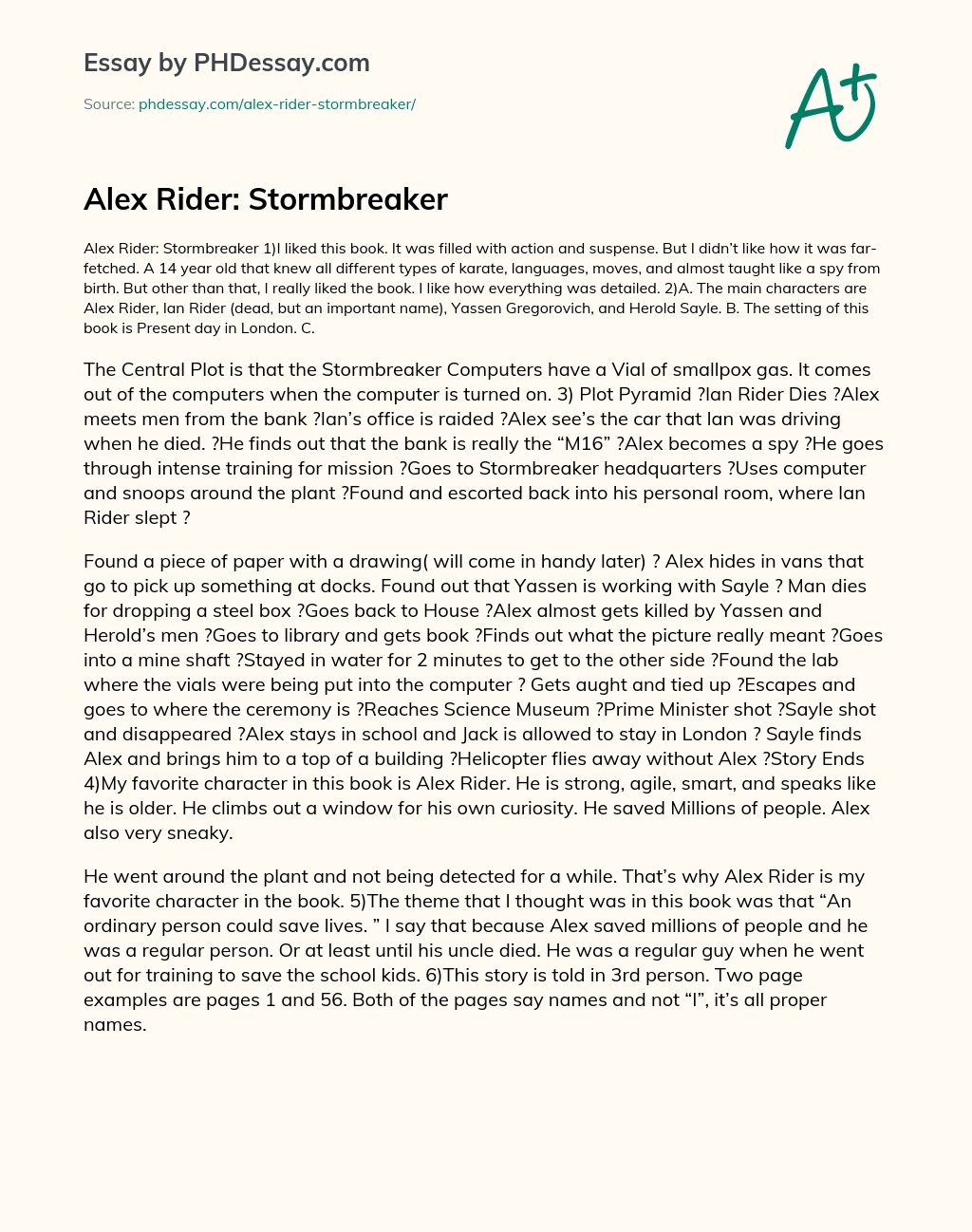 Alex Rider: Stormbreaker essay