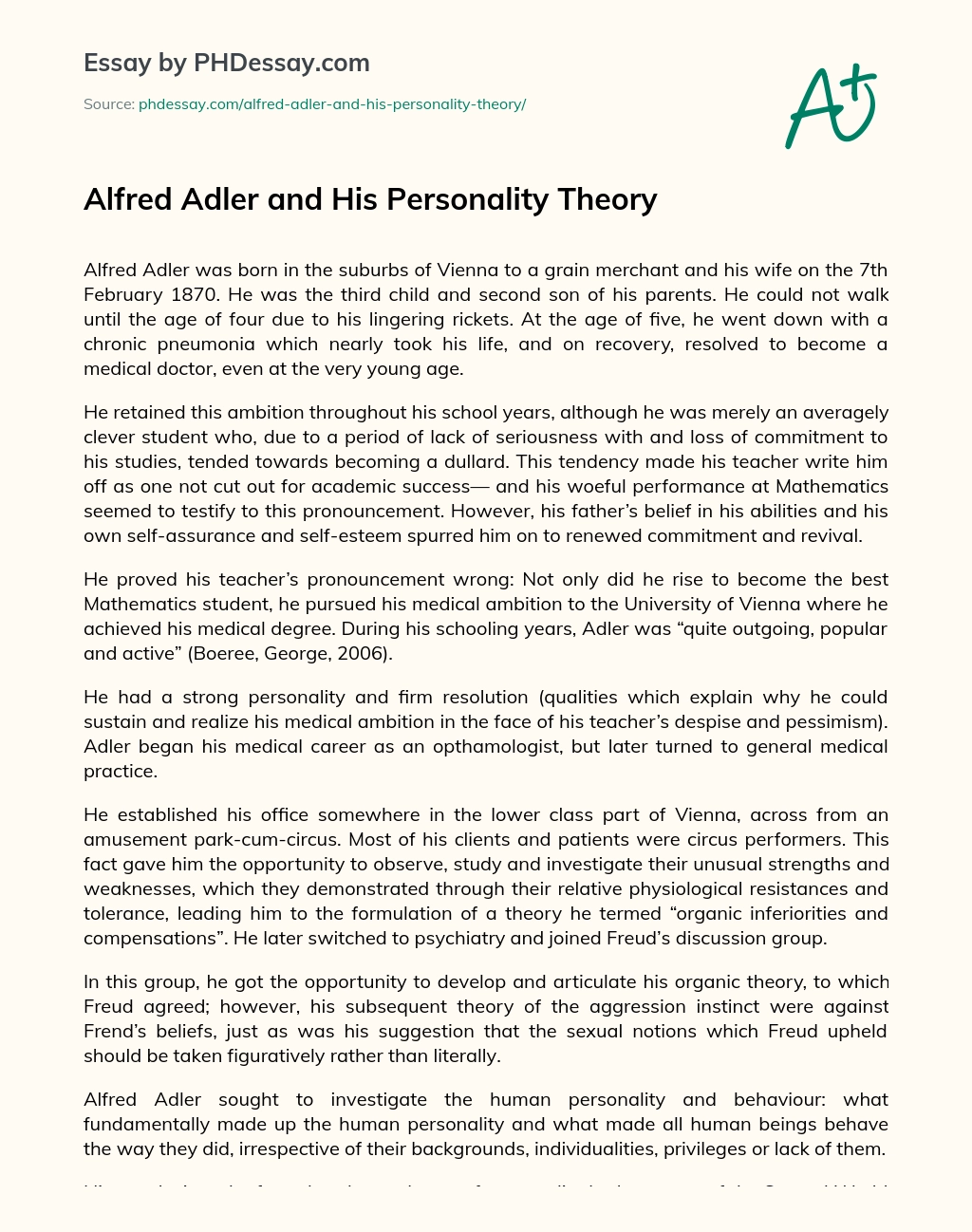 Alfred Adler and His Personality Theory essay
