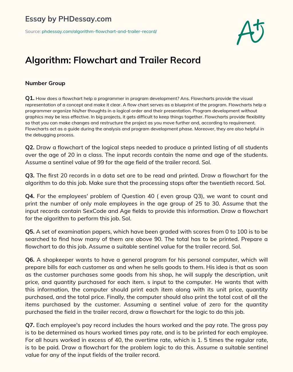 Algorithm: Flowchart and Trailer Record essay