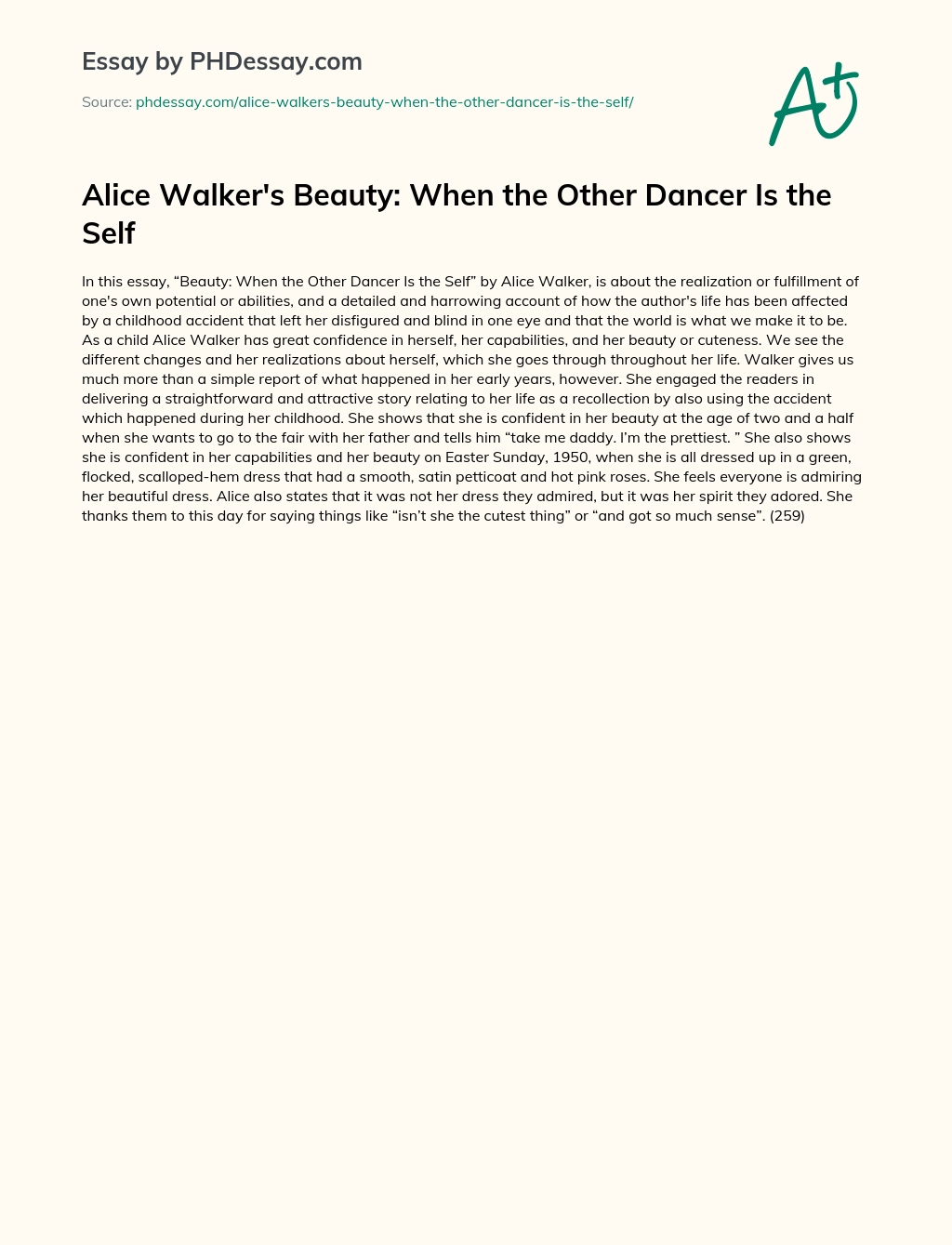 Alice Walker S Beauty When The Other Dancer Is The Self Phdessay Com
